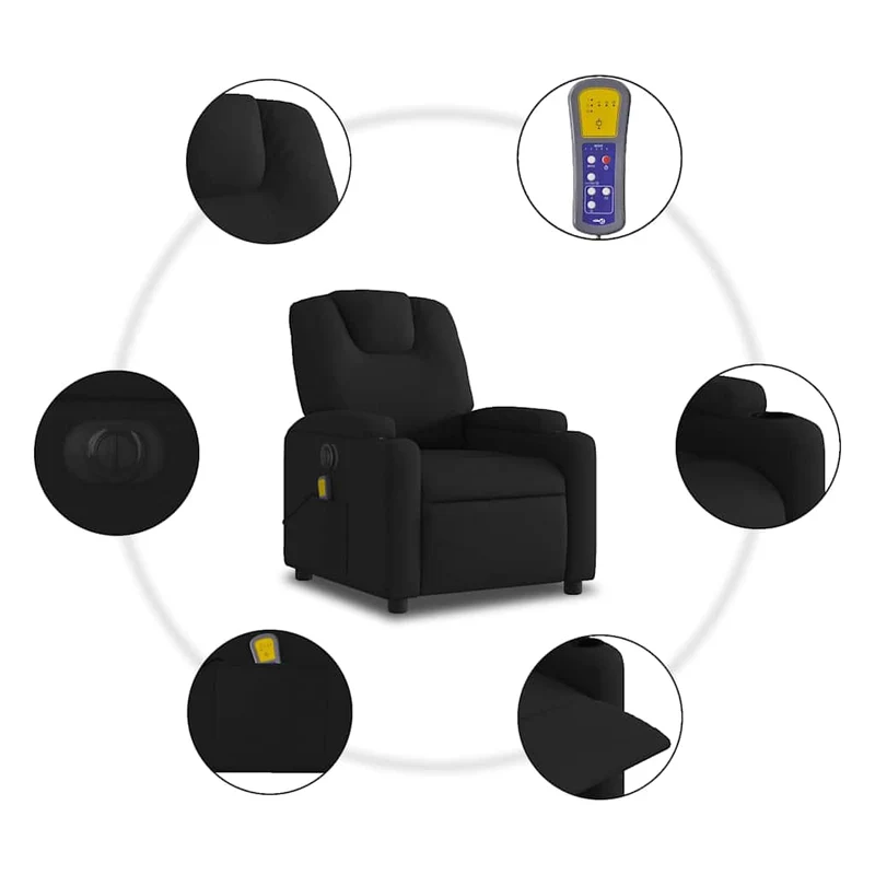 Fauteuil de relaxation TV fonction massage inclinable électrique 6 points de massage en tissu noir DEC027235