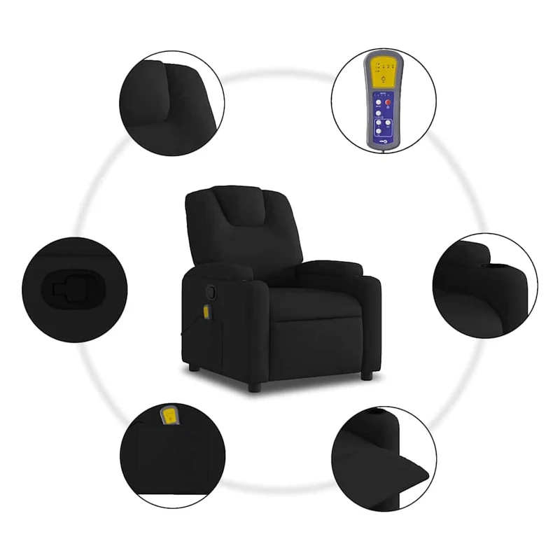 Fauteuil de relaxation TV fonction massage inclinable 6 points de massage en tissu noir DEC027043