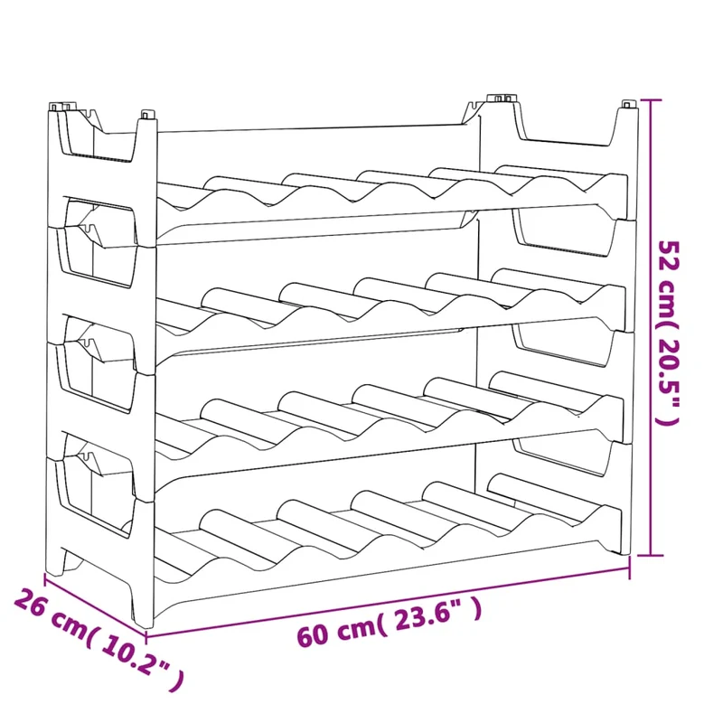 Casier range bouteilles étagère de rangement vin pour 24 bouteilles pp empilable anthracite DEC024397