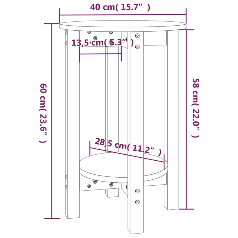 Table d'appoint avec étagère Ø 40 x 60 cm bois massif de pin gris DEC039414