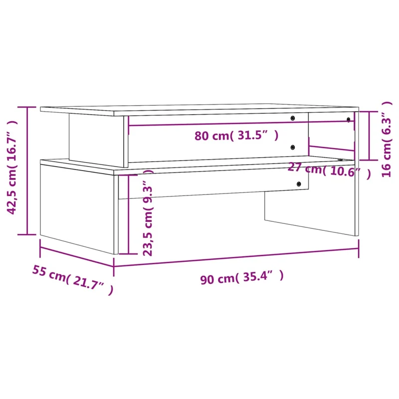 Table basse avec étagère design intemporel 90 x 55 x 42,5 cm bois d'ingénierie gris DEC039397
