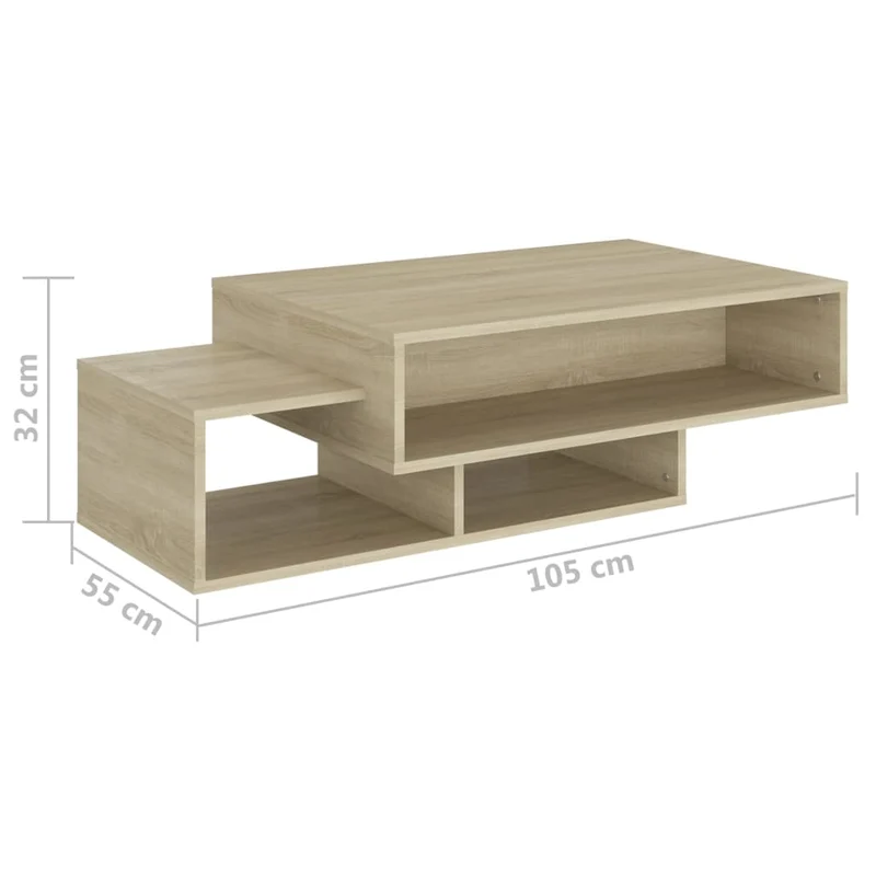 Table basse 3 compartiments design intemporel 105 x 55 x 32 cm bois d’ingénierie couleur chêne DEC038924