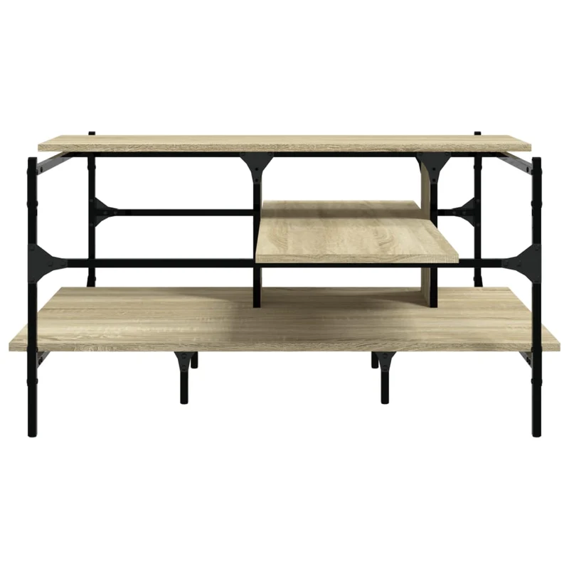 Table basse avec étagères design industriel 100 x 100 x 48,5 cm bois d'ingénierie couleur chêne et acier DEC038840