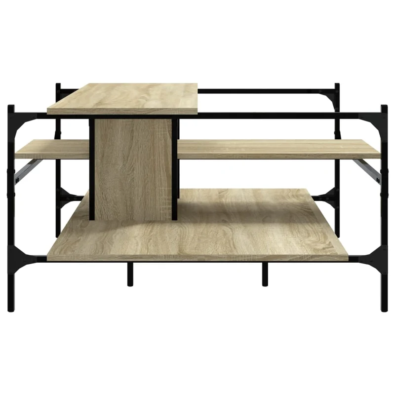 Table basse avec étagères design industriel 100 x 100 x 48,5 cm bois d'ingénierie couleur chêne et acier DEC038840