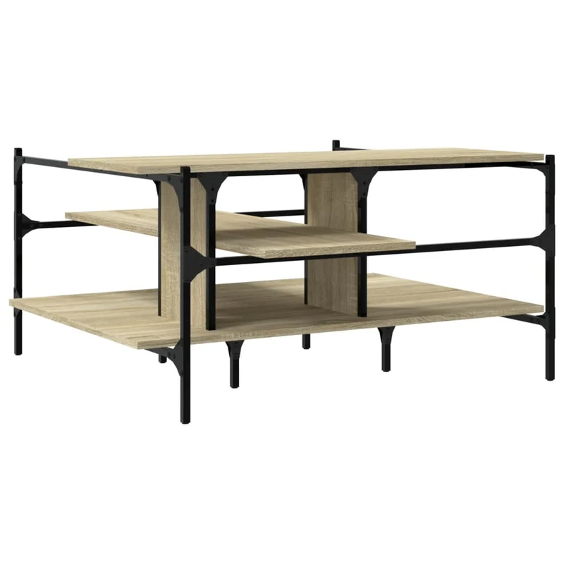 Table basse avec étagères design industriel 100 x 100 x 48,5 cm bois d'ingénierie couleur chêne et acier DEC038840