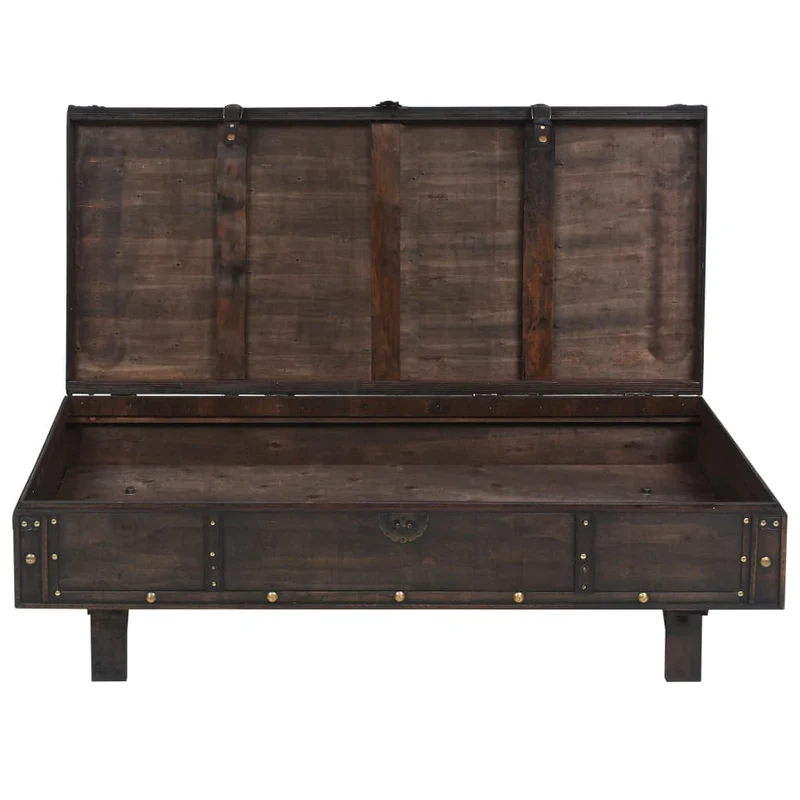 Table basse forme coffre design rusitque vintage 120 x 55 x 35 cm contreplaqué marron DEC039092