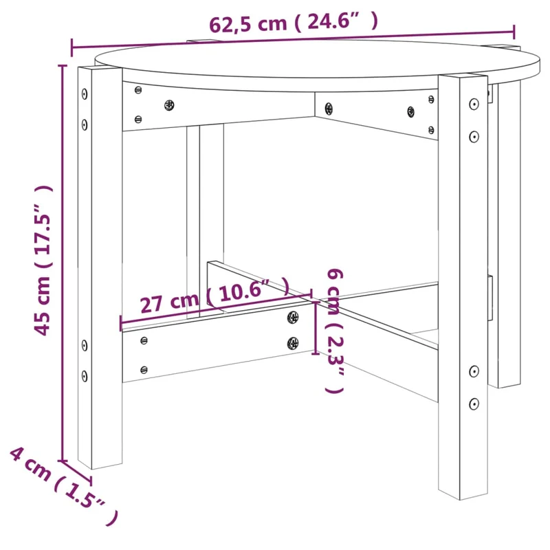 Table basse design simple Ø 62,5 x 45 cm bois massif de pin gris DEC039420