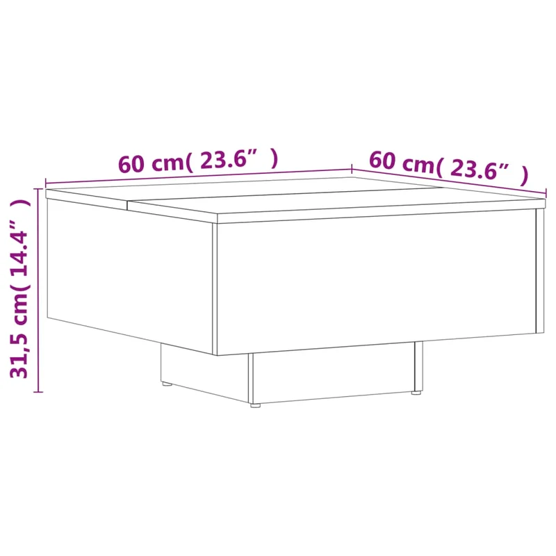 Table basse design moderne et contemporaine 60 x 60 x 31,5 cm bois d'ingénierie couleur chêne DEC038980
