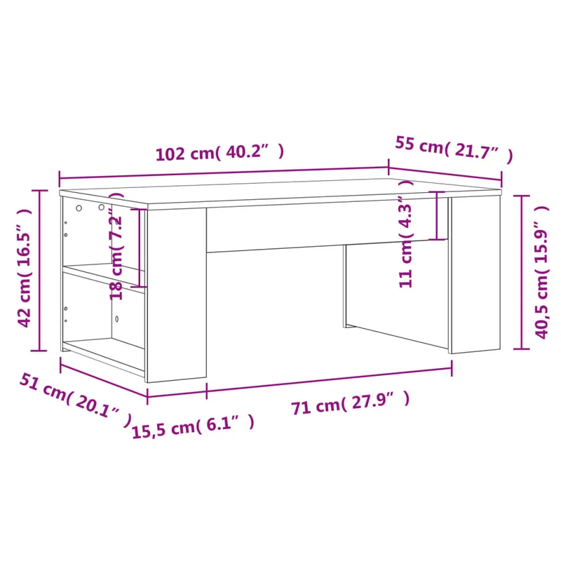 Table basse avec étagères design moderne et contemporaine 102 x 55 x 42 cm bois d'ingénierie noir DEC039613