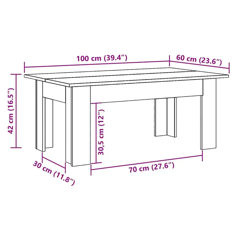Table basse design simple 100 x 60 x 42 cm bois d’ingénierie couleur chêne DEC038885
