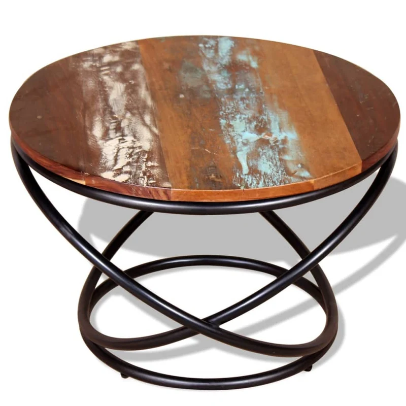 Table basse design industriel bois de récupération coloré et fer 60 x 60 x 40 cm DEC038250