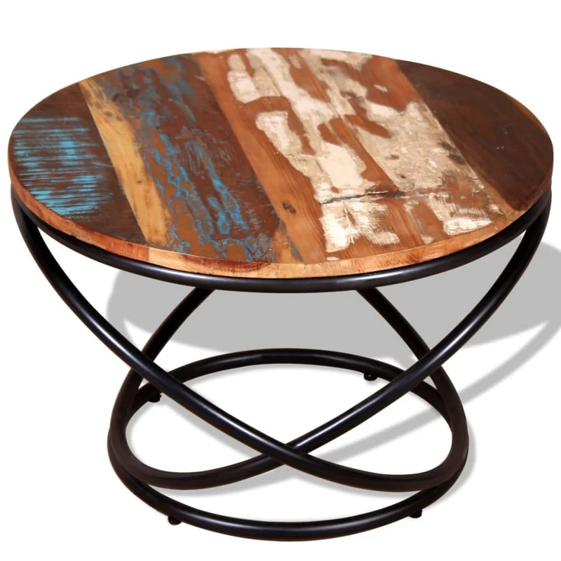 Table basse design industriel bois de récupération coloré et fer 60 x 60 x 40 cm DEC038250