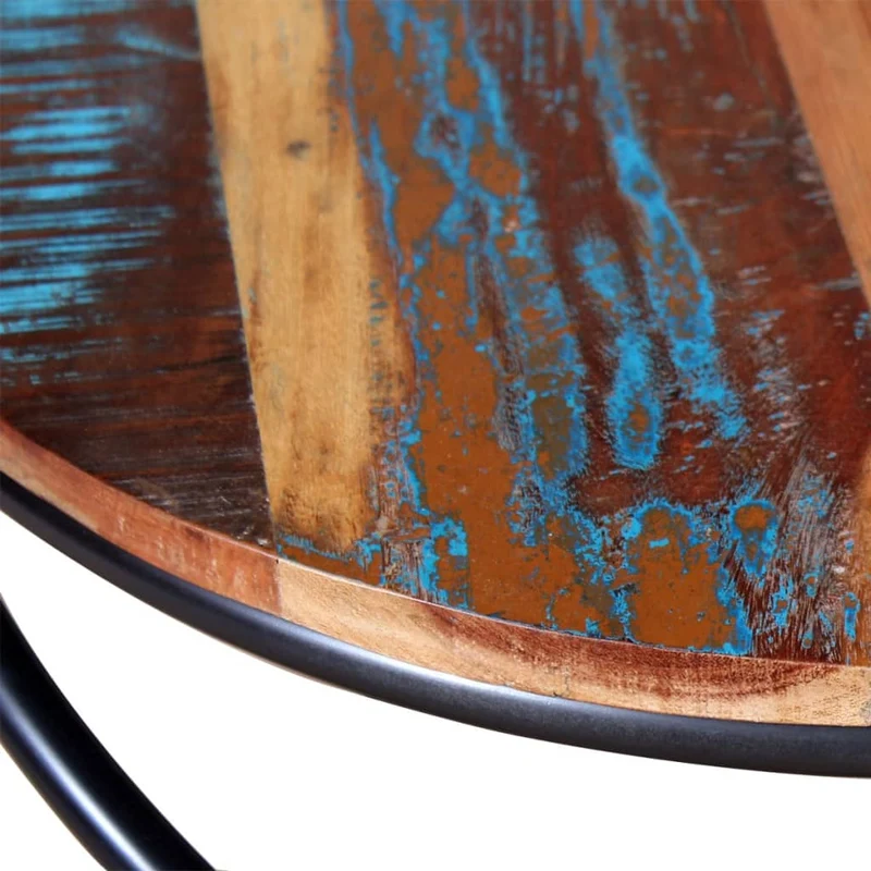 Table basse design industriel bois de récupération coloré et fer 60 x 60 x 40 cm DEC038250