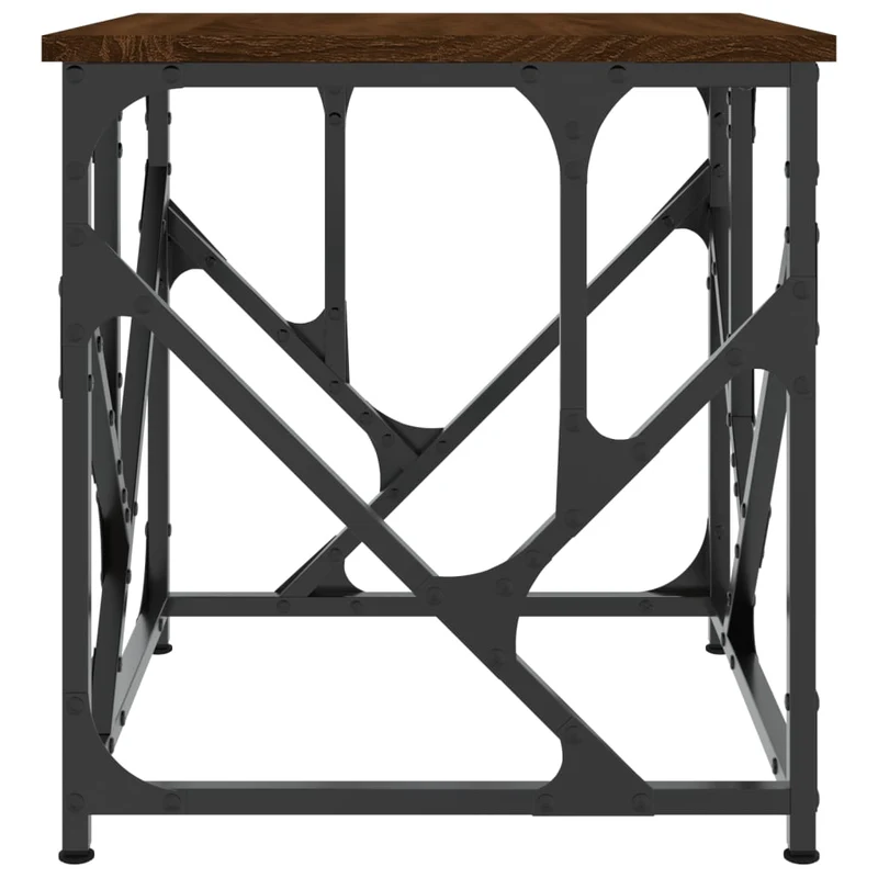 Table basse design industriel 45 x 45 x 47,5 cm bois d'ingénierie marron et métal DEC038664
