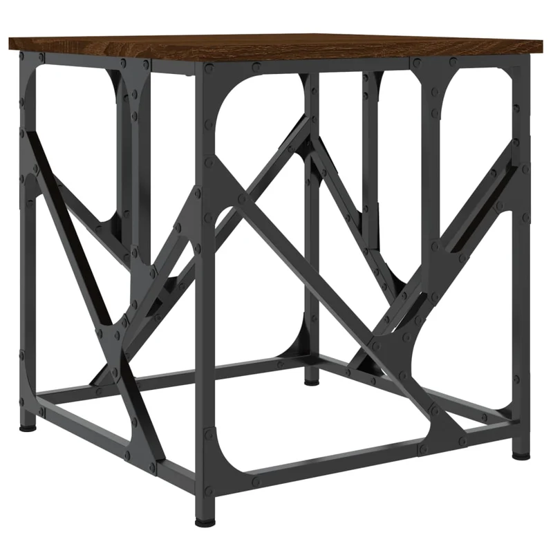 Table basse design industriel 45 x 45 x 47,5 cm bois d'ingénierie marron et métal DEC038664