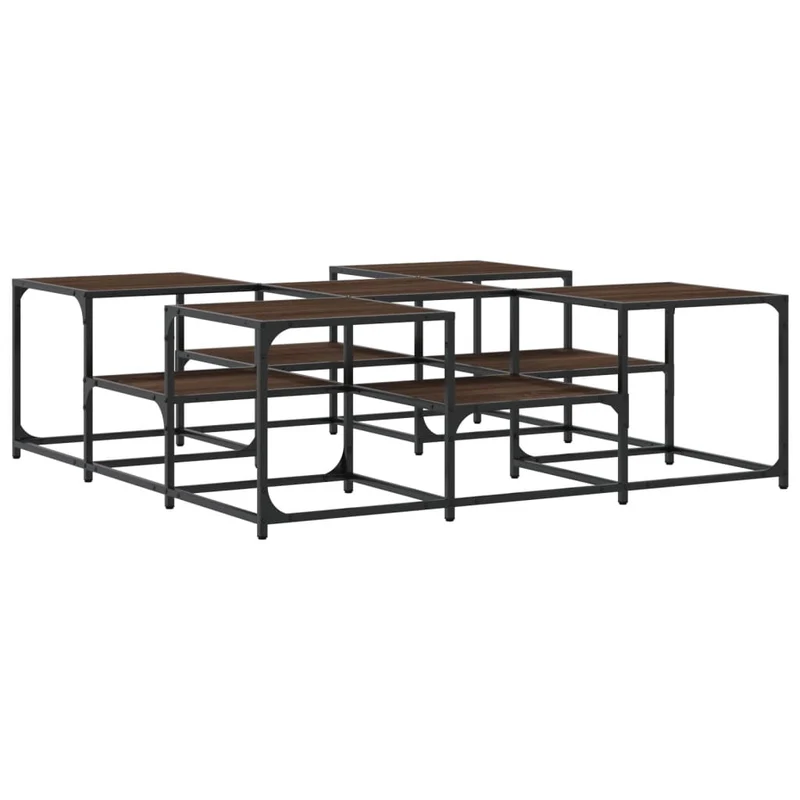 Table basse avec étagères 2 hauteurs design industriel 121 x 121 x 40 cm bois d'ingénierie marron et métal DEC038655