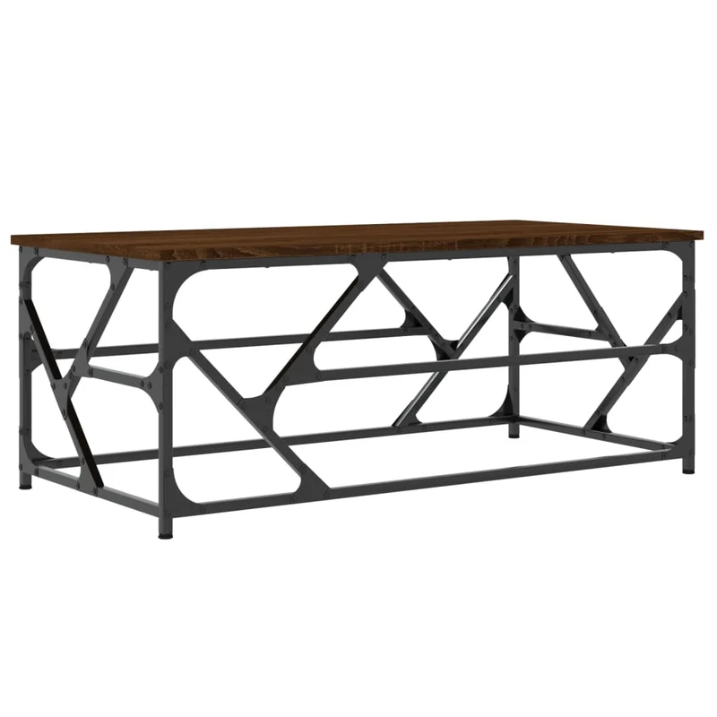Table basse design industriel 100 x 50 x 40 cm bois d'ingénierie marron et métal DEC038584