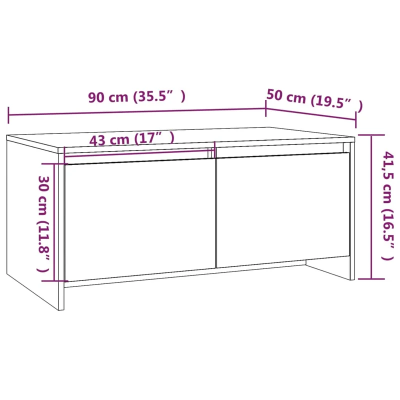 Table basse avec deux tiroirs design rustique 90 x 50 x 41,5 cm bois d'ingénierie marron DEC038547