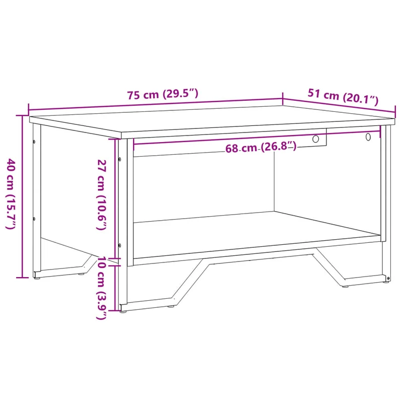 Table basse design rustique 75 x 51 x 40 cm bois d'ingénierie marron et métal DEC038471