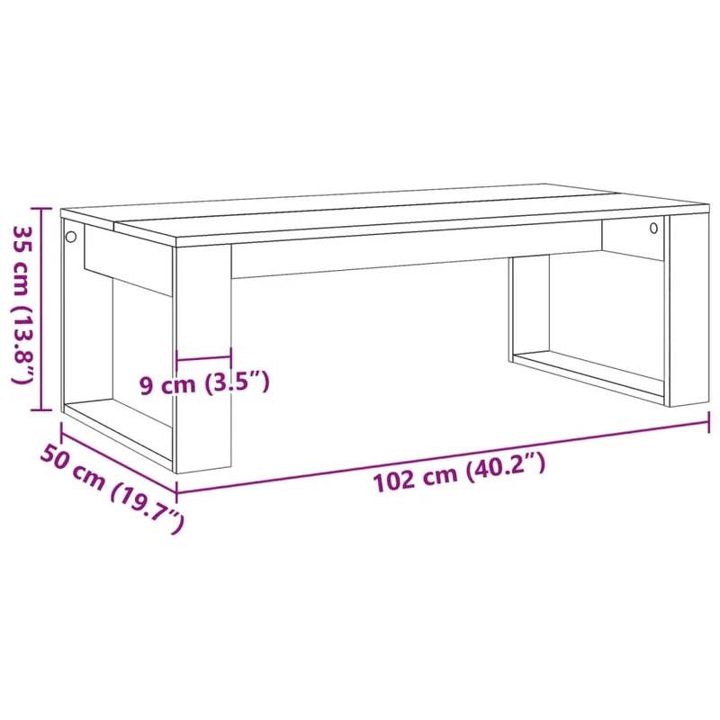 Table basse design rustique 102 x 50 x 35 cm bois d'ingénierie couleur chêne DEC038290