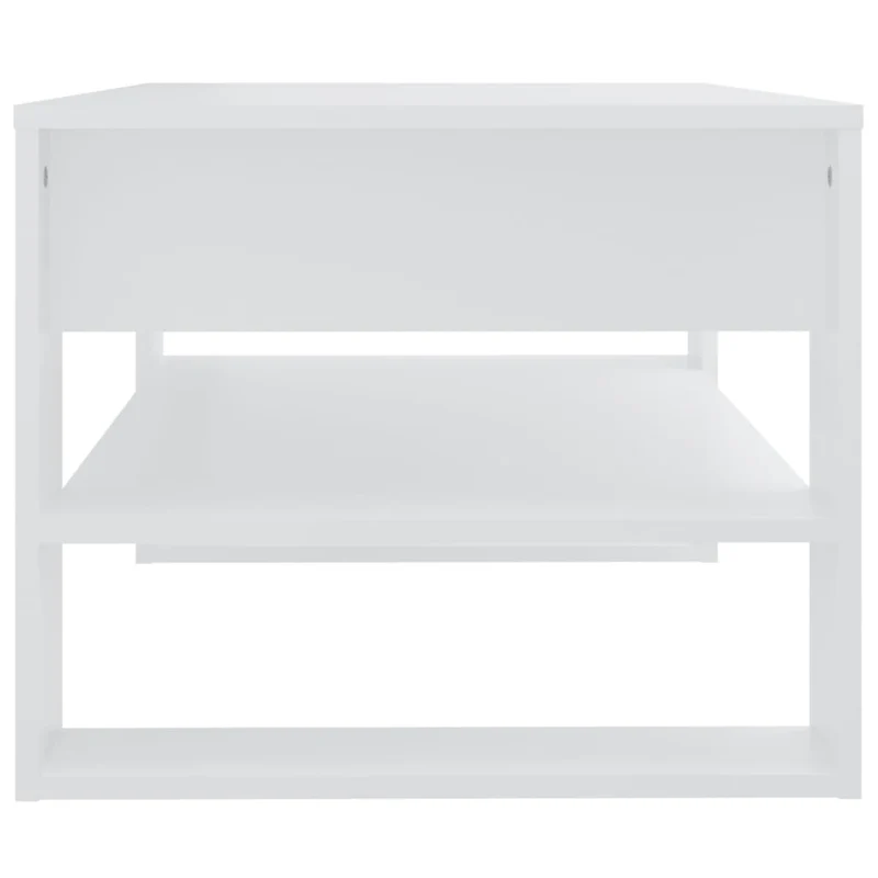 Table basse de salon avec étagère design moderne 102 x 55 x 45 cm bois d'ingénierie blanc DEC037834