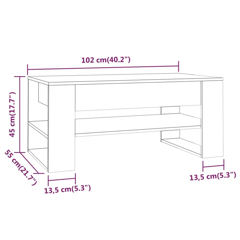 Table basse de salon avec étagère design moderne 102 x 55 x 45 cm bois d'ingénierie blanc DEC037834