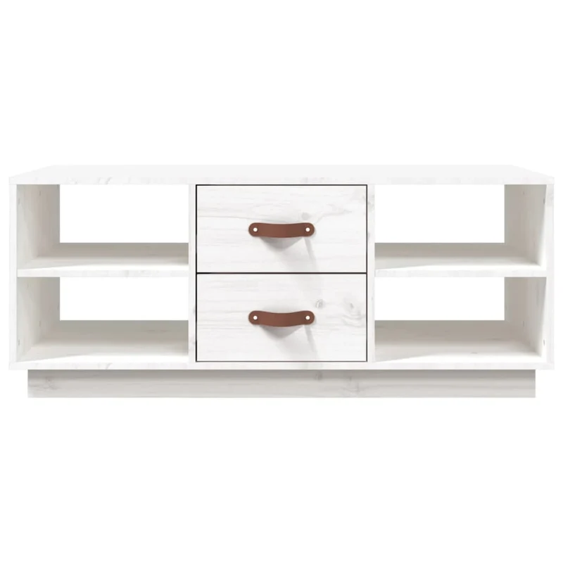 Table basse de salon avec compartiments et tiroirs design moderne 100 x 50 x 41 cm bois massif de pin blanc DEC037789
