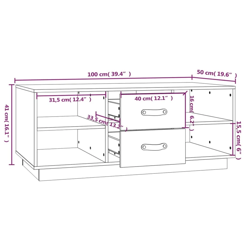 Table basse de salon avec compartiments et tiroirs design moderne 100 x 50 x 41 cm bois massif de pin blanc DEC037789