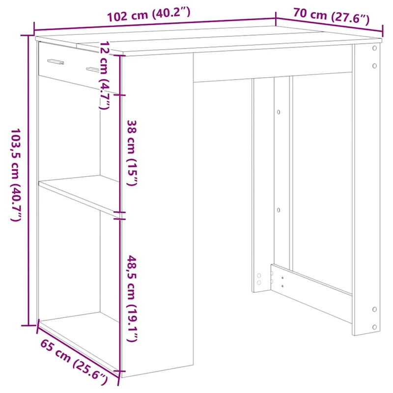 Table d’appoint multifonction avec 2 étagères et 1 tiroir 102 x 70 x 103,5 cm bois d'ingénierie blanc DEC036404