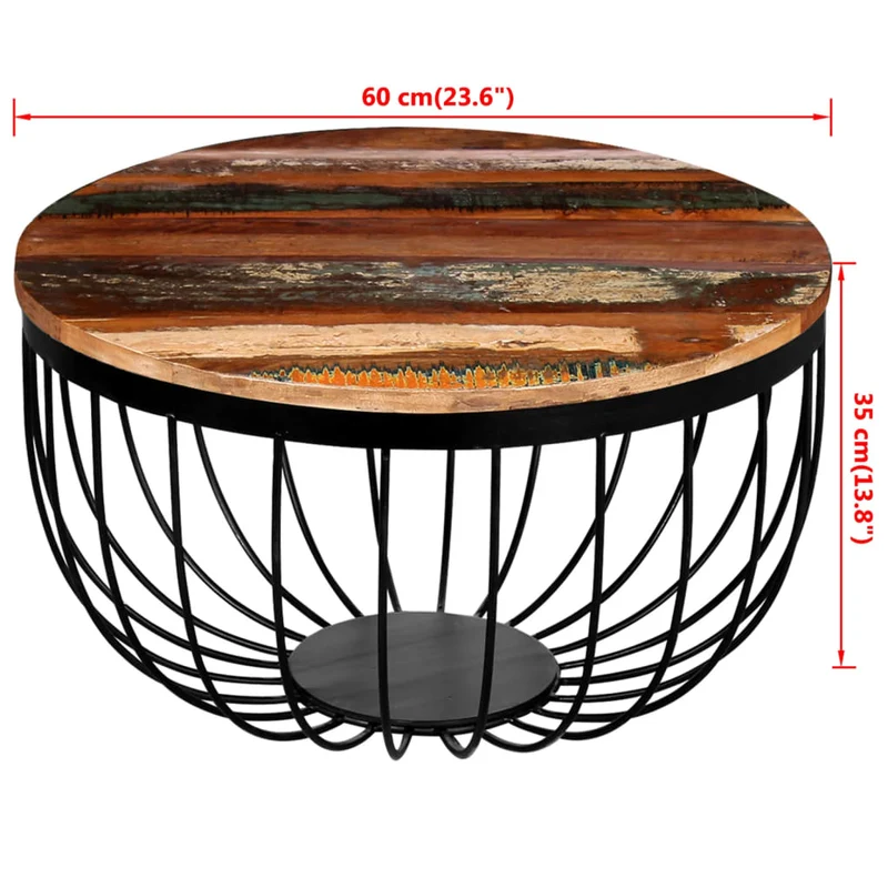 Table basse design industriel contemporaine en bois de récupération massif multicolore DEC038243