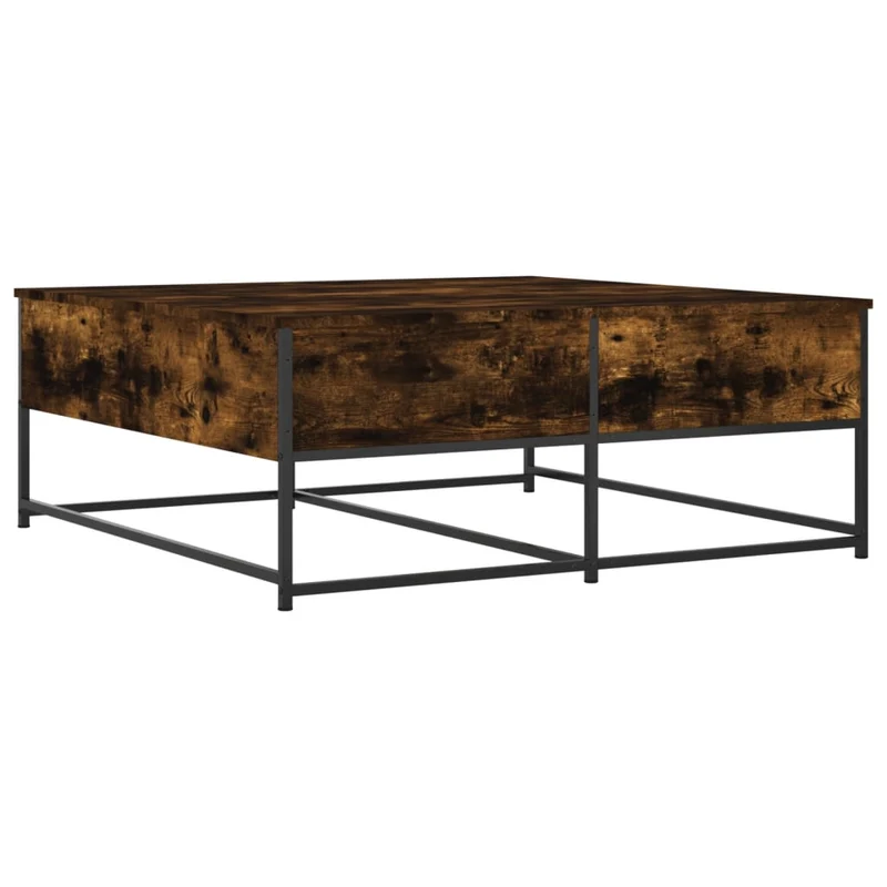 Table basse avec 2 tiroirs design industriel 100 x 99 x 40 cm bois d'ingénierie marron et métal DEC038351