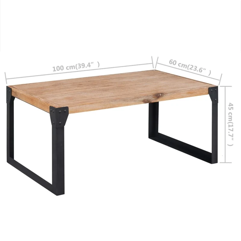 Table basse design industriel en bois d'acacia massif et acier 100 x 60 x 45 cm DEC038216