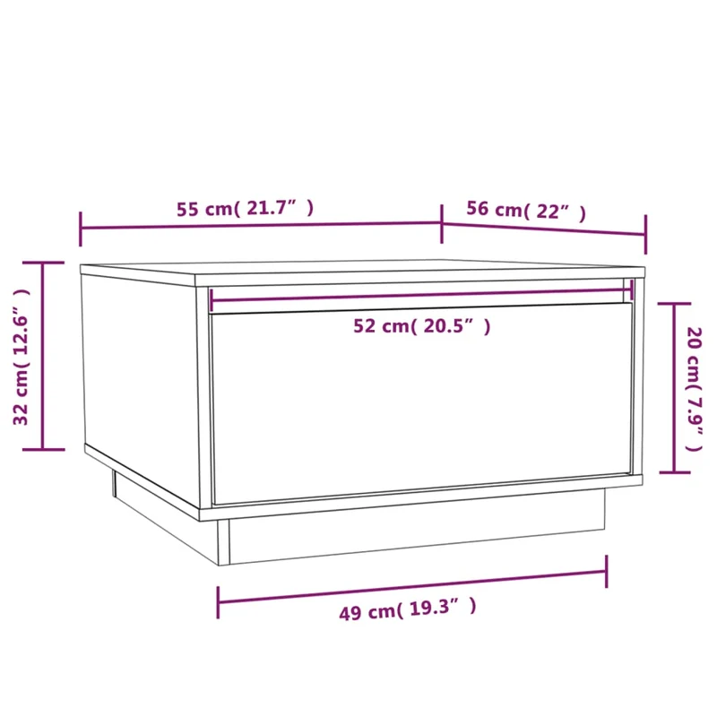 Table basse avec tiroir design moderne et contemporaine 55 x 56 x 32 cm bois massif de pin blanc DEC037904
