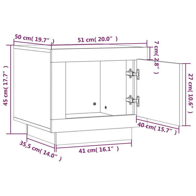 Table basse avec compartiment avec porte design moderne et contemporaine 51 x 50 x 45 cm bois d'ingénierie marron DEC038688