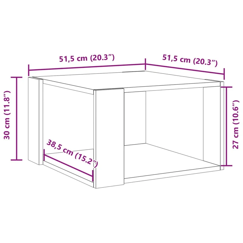 Table basse design moderne et contemporaine 51,5 x 51,5 x 30 cm bois d'ingénierie marron DEC038686