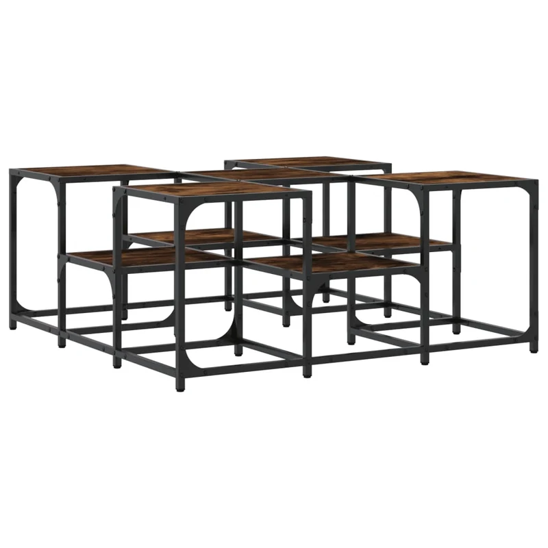 Table basse avec deux hauteurs design moderne et contemporaine 91 x 91 x 40 cm bois d'ingénierie marron et métal DEC038560