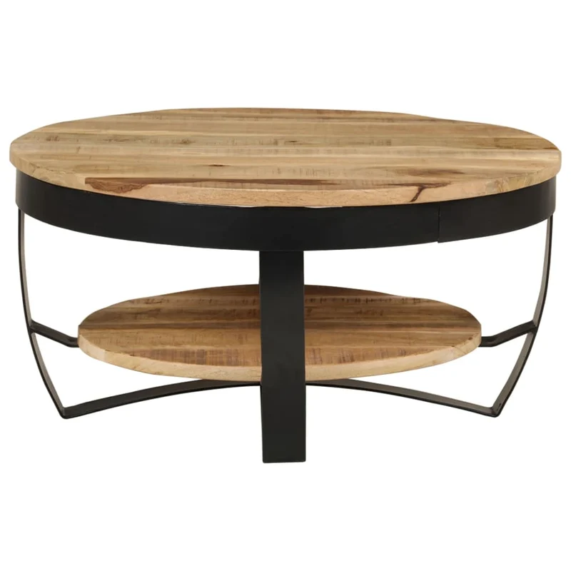Table basse de salon design industriel en bois massif de manguier et acier 65 x 32 cm DEC038275