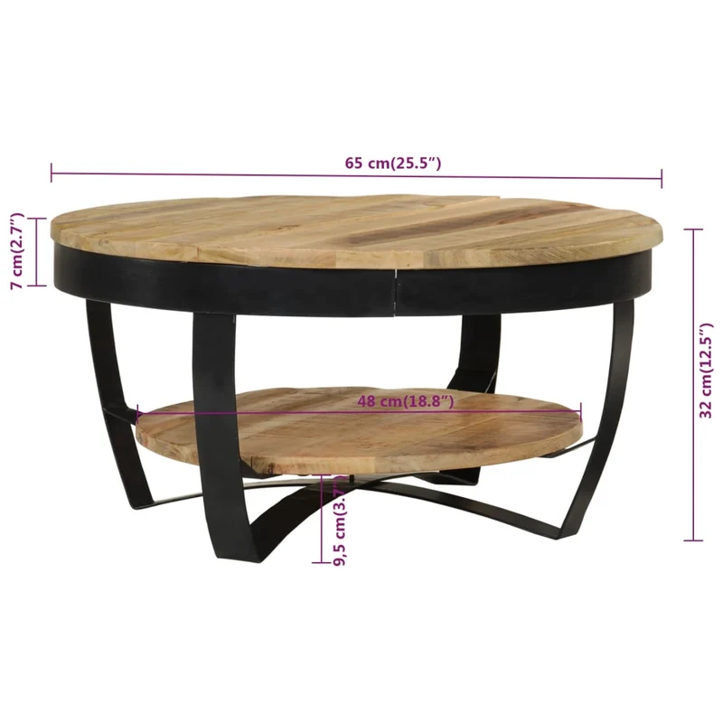 Table basse de salon design industriel en bois massif de manguier et acier 65 x 32 cm DEC038275