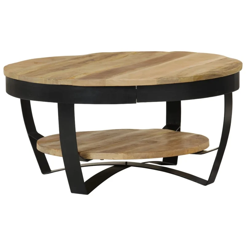 Table basse de salon design industriel en bois massif de manguier et acier 65 x 32 cm DEC038275
