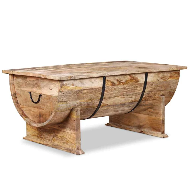 Table basse style vintage rustique en bois de manguier massif forme de baril 88 x 50 x 40 cm DEC038239