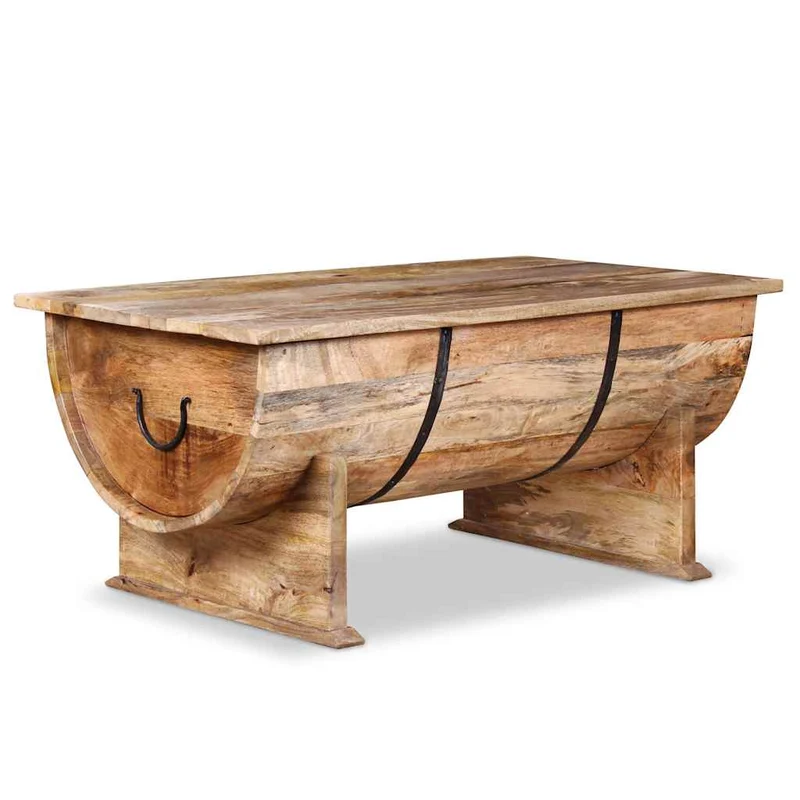 Table basse style vintage rustique en bois de manguier massif forme de baril 88 x 50 x 40 cm DEC038239