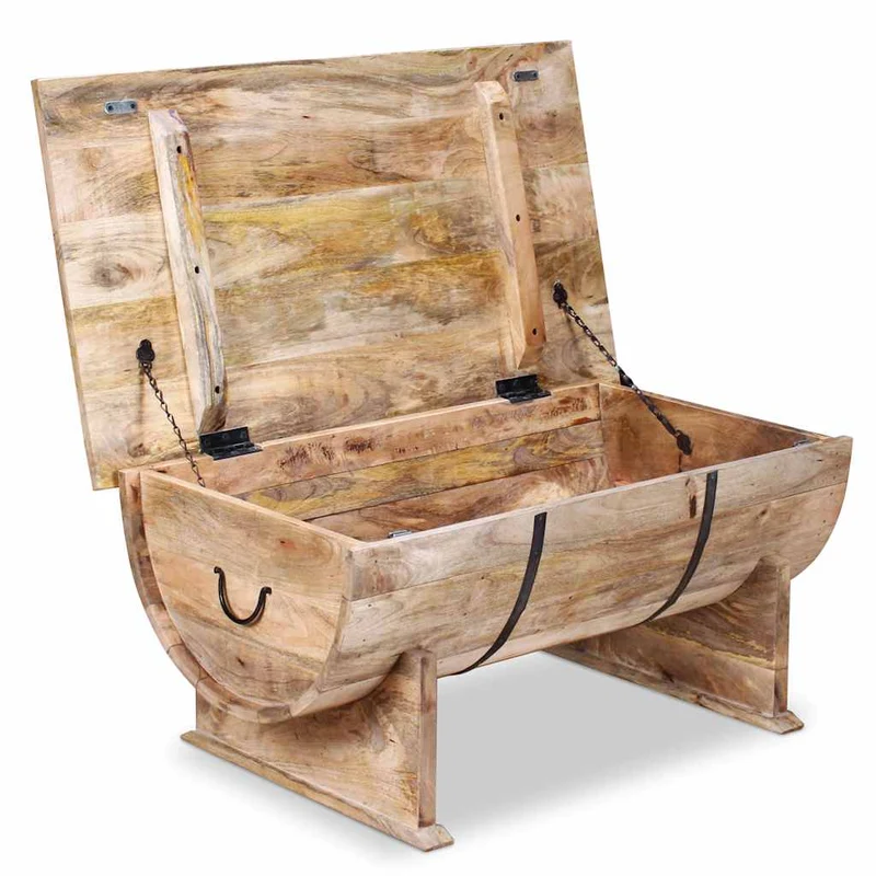 Table basse style vintage rustique en bois de manguier massif forme de baril 88 x 50 x 40 cm DEC038239