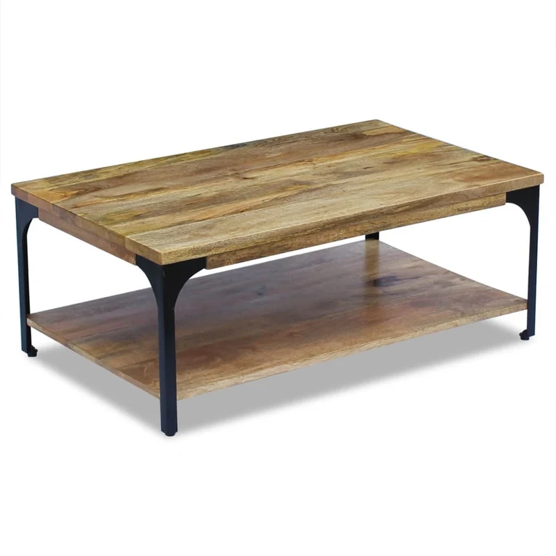 Table basse design industriel en bois de manguier et acier 100 x 60 x 38 cm DEC038230