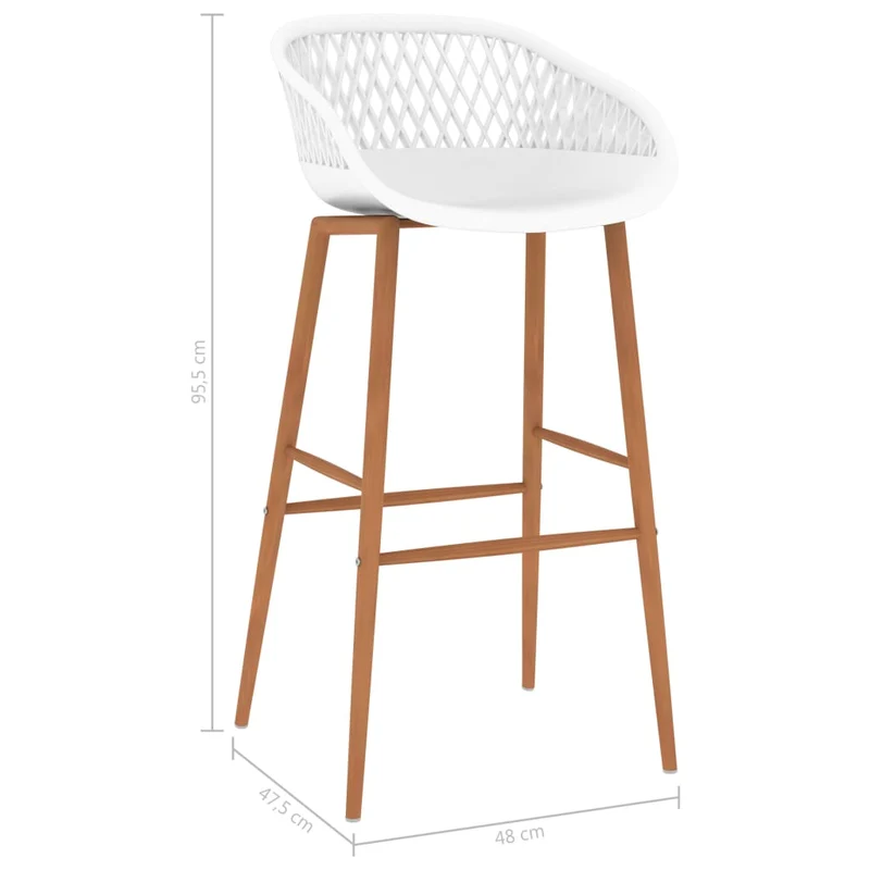 Lot de 4 tabourets de bar chaises hautes aspect de maille en PP blanc et bois DEC029906