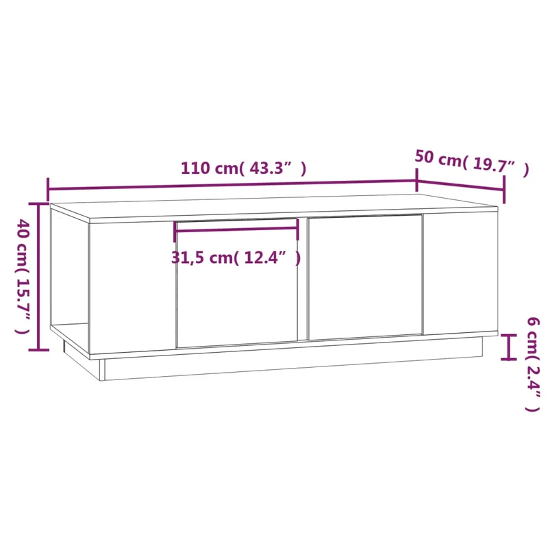 Table basse de salon avec compartiment avec porte design moderne 110 x 50 x 40 cm bois massif de pin blanc DEC037847