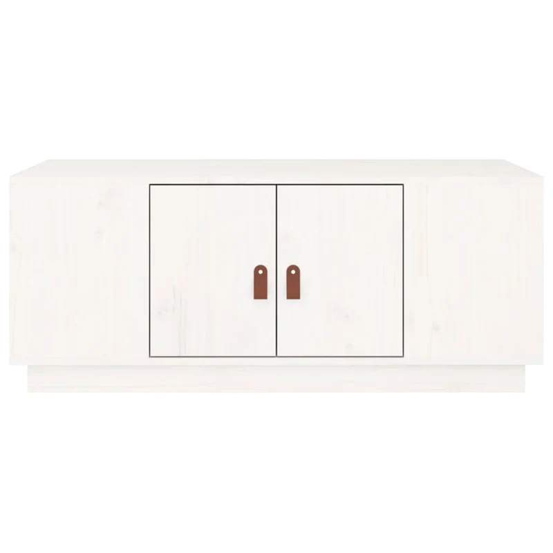 Table basse de salon avec compartiment avec porte design moderne 100 x 50 x 41 cm bois massif de pin blanc DEC037790