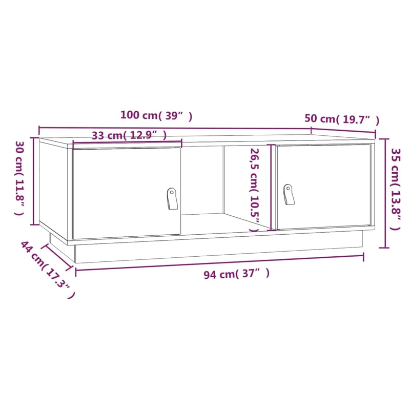 Table basse de salon avec compartiment de rangement design moderne 100 x 50 x 35 cm bois de pin blanc DEC037783
