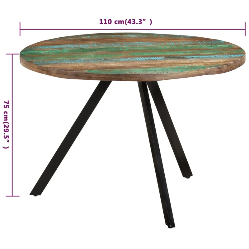 Table de salle à manger design industriel 110 x 75 cm bois massif de récupération multicolore et fer DEC036695