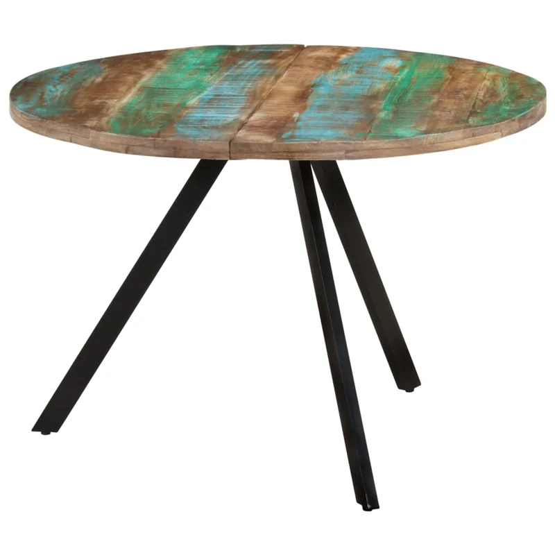 Table de salle à manger design industriel 110 x 75 cm bois massif de récupération multicolore et fer DEC036695