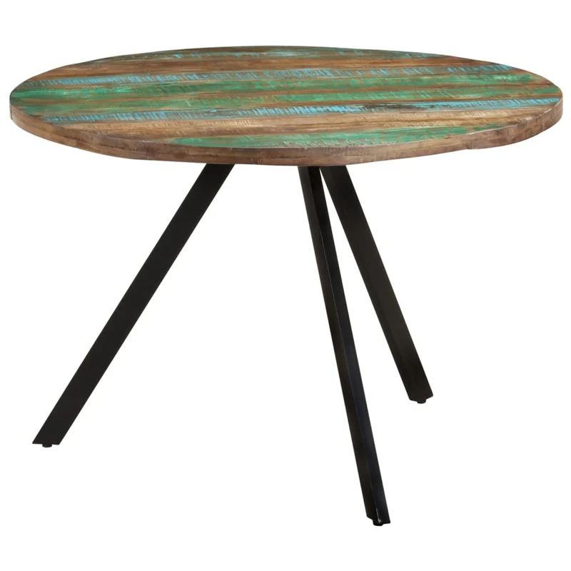 Table de salle à manger design industriel 110 x 75 cm bois massif de récupération multicolore et fer DEC036695